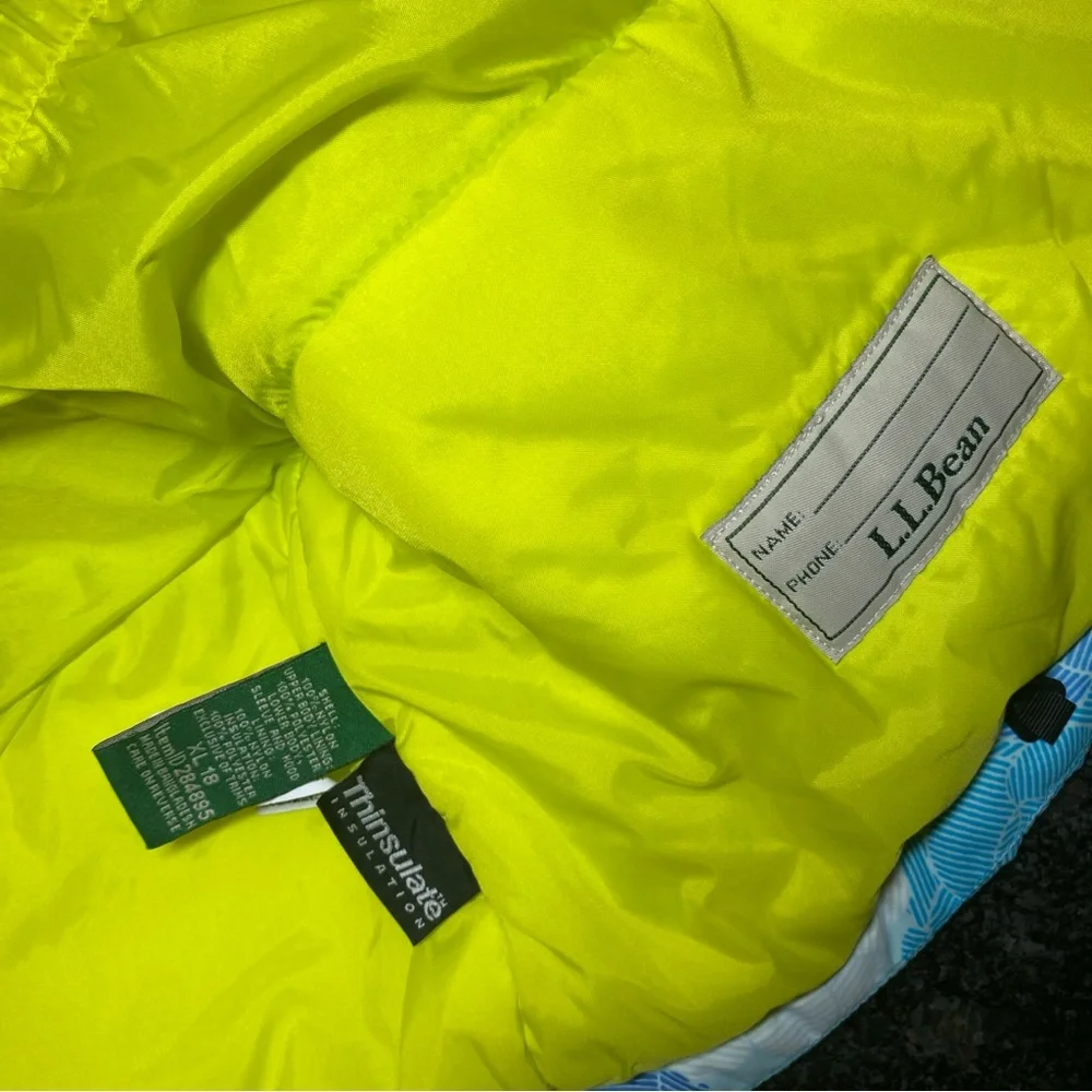 LL Bean Insulated Winter Ski Blue Youth Girls Hooded Full Zip Jacket XL 18